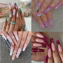 Sparkling French Ballet Press On Nails Rhinestone Coffin Glue Women's Nails