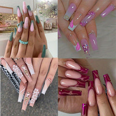 Sparkling French Ballet Press On Nails Rhinestone Coffin Glue Women's Nails