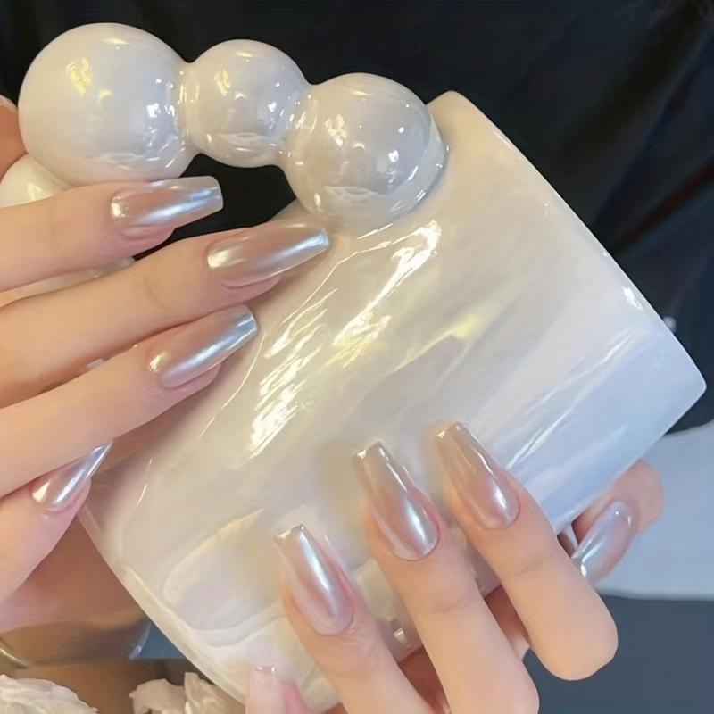 24pcs Press On Nails Glossy Milky Full Cover False Nails for Women and Girls