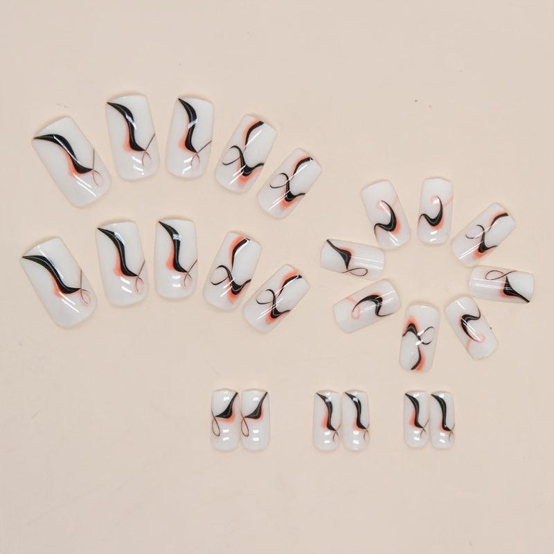 Matte Swirl Press On Nails Set for Women & Girls - Orange Pattern
