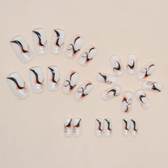 Matte Swirl Press On Nails Set for Women & Girls - Orange Pattern