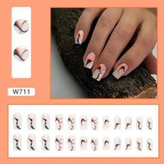 Matte Swirl Press On Nails Set for Women & Girls - Orange Pattern