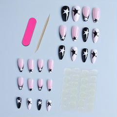 24pcs Star Glossy French Tip Press On Nails Medium False Nails
