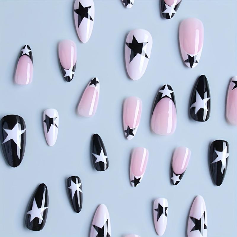 24pcs Star Glossy French Tip Press On Nails Medium False Nails
