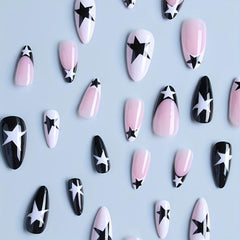24pcs Star Glossy French Tip Press On Nails Medium False Nails