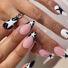 24pcs Star Glossy French Tip Press On Nails Medium False Nails