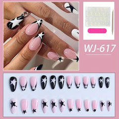 24pcs Star Glossy French Tip Press On Nails Medium False Nails