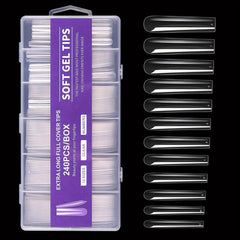240pcs Long Coffin Gel Nail Tips Set Clear Acrylic Press On Nails