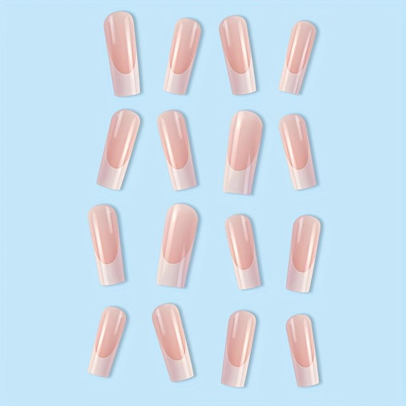 24 pcs Pink Glossy C Curve Press On Nails Reusable French Style False Nails