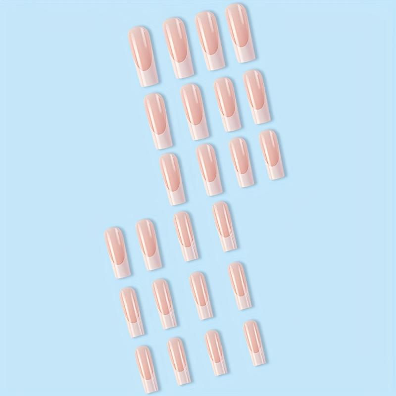 24 pcs Pink Glossy C Curve Press On Nails Reusable French Style False Nails