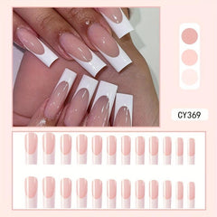 24 pcs Pink Glossy C Curve Press On Nails Reusable French Style False Nails