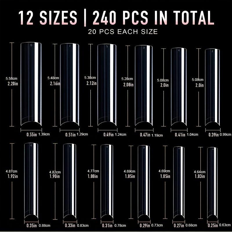 240 pcs XXL Square False Nails Tips Assorted Sizes Acrylic with Box