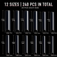 240 pcs XXL Square False Nails Tips Assorted Sizes Acrylic with Box