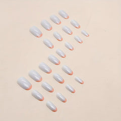 24pcs Ombre French Orange Press On Nails Glossy False Nails for Women