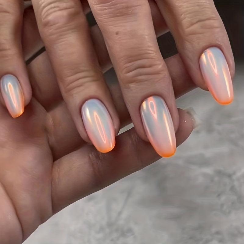 24pcs Ombre French Orange Press On Nails Glossy False Nails for Women