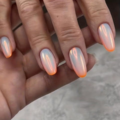 24pcs Ombre French Orange Press On Nails Glossy False Nails for Women