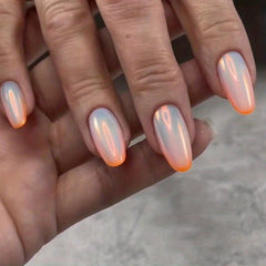 24pcs Ombre French Orange Press On Nails Glossy False Nails for Women