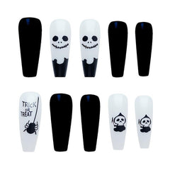 Gothic Coffin False Nails Acrylic Skull Spider Halloween Nail Art DIY