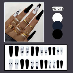 Gothic Coffin False Nails Acrylic Skull Spider Halloween Nail Art DIY