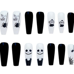 Gothic Coffin False Nails Acrylic Skull Spider Halloween Nail Art DIY