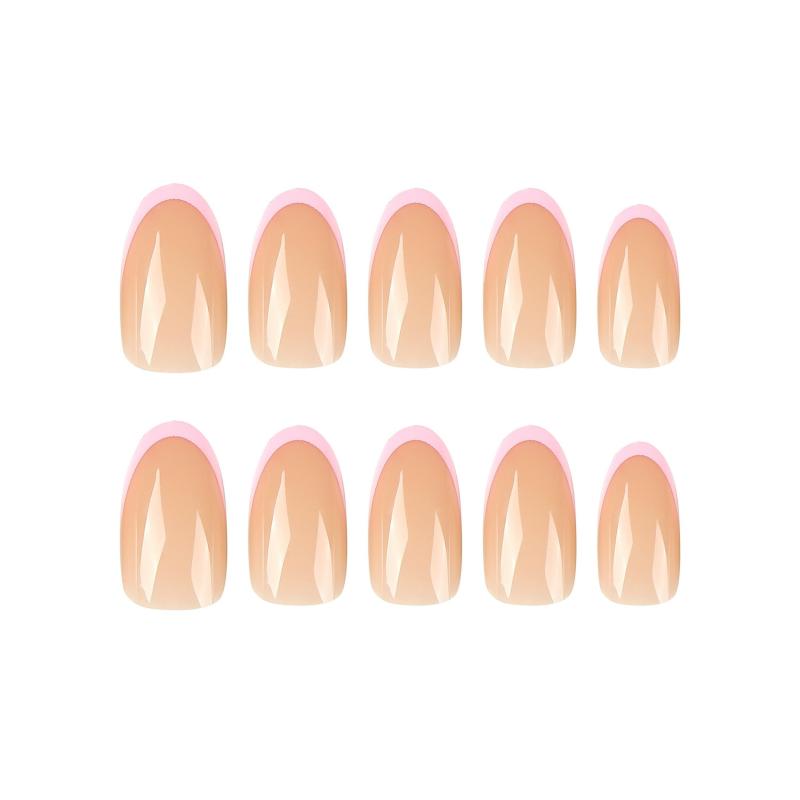 24pcs Pink French Tip Press On Nails Oval False Nails for Women and Girls