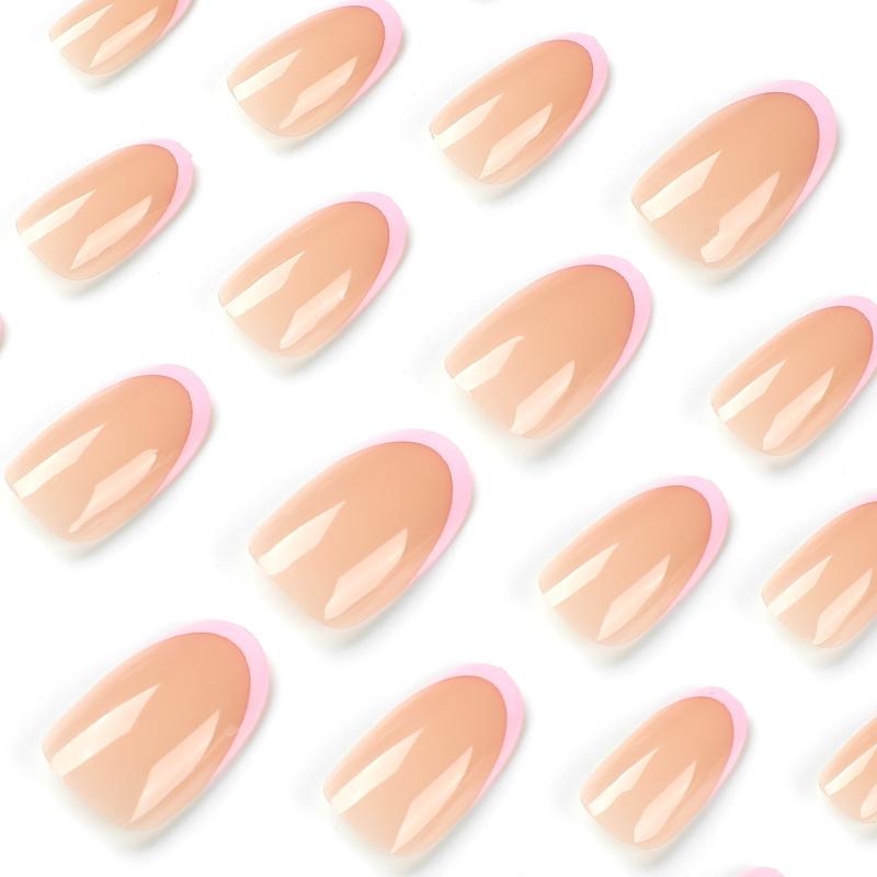 24pcs Pink French Tip Press On Nails Oval False Nails for Women and Girls