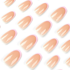 24pcs Pink French Tip Press On Nails Oval False Nails for Women and Girls