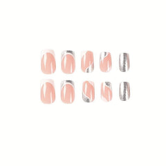 24pcs French Edge Glitters Press On Nails Nude Acrylic Square/French Tips