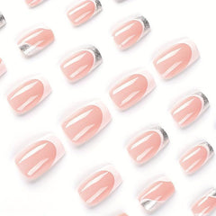 24pcs French Edge Glitters Press On Nails Nude Acrylic Square/French Tips