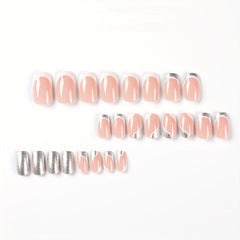 24pcs French Edge Glitters Press On Nails Nude Acrylic Square/French Tips