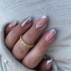 24pcs French Edge Glitters Press On Nails Nude Acrylic Square/French Tips