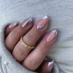 24pcs French Edge Glitters Press On Nails Nude Acrylic Square/French Tips