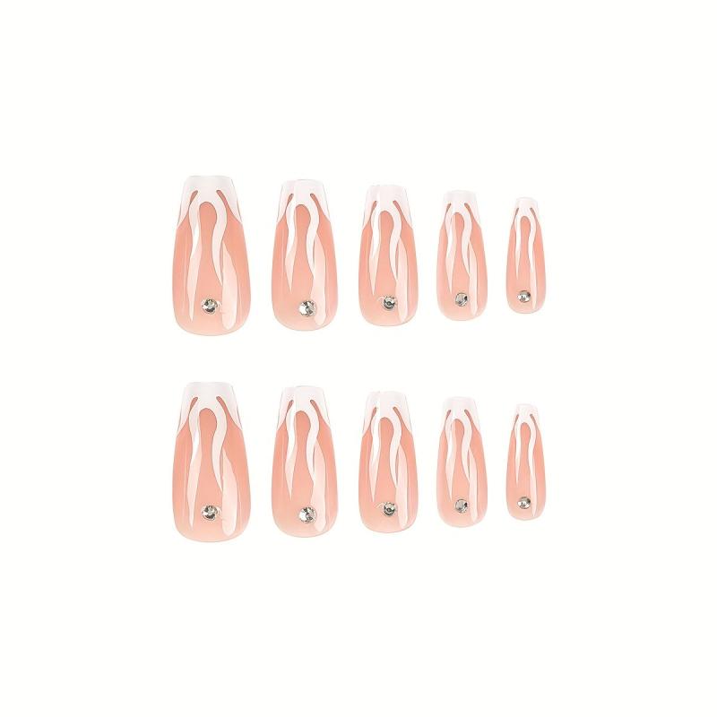24pcs Rhinestone Nude Pink Press On Nails