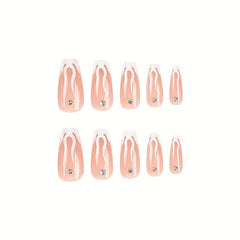 24pcs Rhinestone Nude Pink Press On Nails
