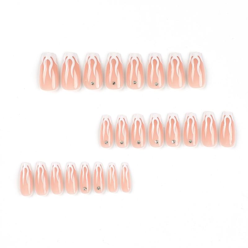 24pcs Rhinestone Nude Pink Press On Nails
