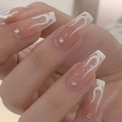 24pcs Rhinestone Nude Pink Press On Nails