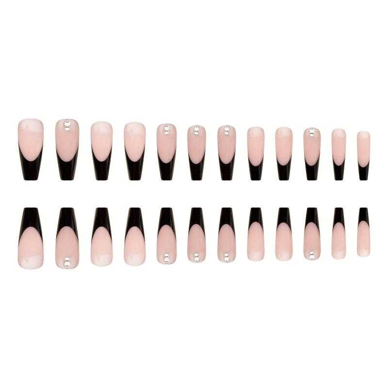 24Pcs Square Ballet Coffin False Nails & Burgundy French Press On Nails Set