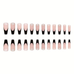 24Pcs Square Ballet Coffin False Nails & Burgundy French Press On Nails Set