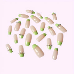 24pcs Green Chain Press On Nails for Women French Ballet Acrylic Nails