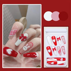 Long Acrylic Nails with Heart Bow Rabbit Designs