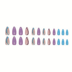 24pcs Glossy Purple Leopard & Gold Glitter Press On Nails for Women & Girls