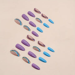 24pcs Glossy Purple Leopard & Gold Glitter Press On Nails for Women & Girls