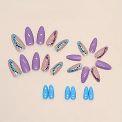 24pcs Glossy Purple Leopard & Gold Glitter Press On Nails for Women & Girls