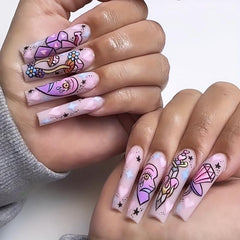 Halloween Press On Nails Mix Marble Flower Mushroom Devil Eye Coffin Glue Tabs
