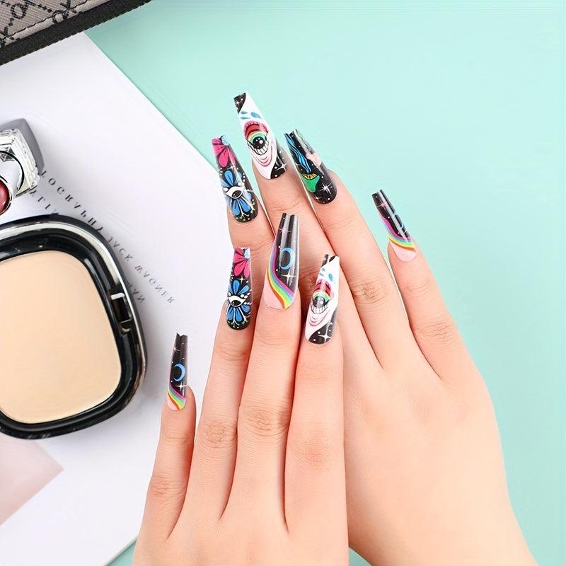 Halloween Press On Nails Mix Marble Flower Mushroom Devil Eye Coffin Glue Tabs