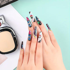 Halloween Press On Nails Mix Marble Flower Mushroom Devil Eye Coffin Glue Tabs