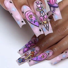 Halloween Press On Nails Mix Marble Flower Mushroom Devil Eye Coffin Glue Tabs