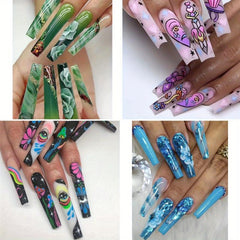 Halloween Press On Nails Mix Marble Flower Mushroom Devil Eye Coffin Glue Tabs