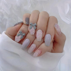 Black and Pink Press On Nails with Bow Tie