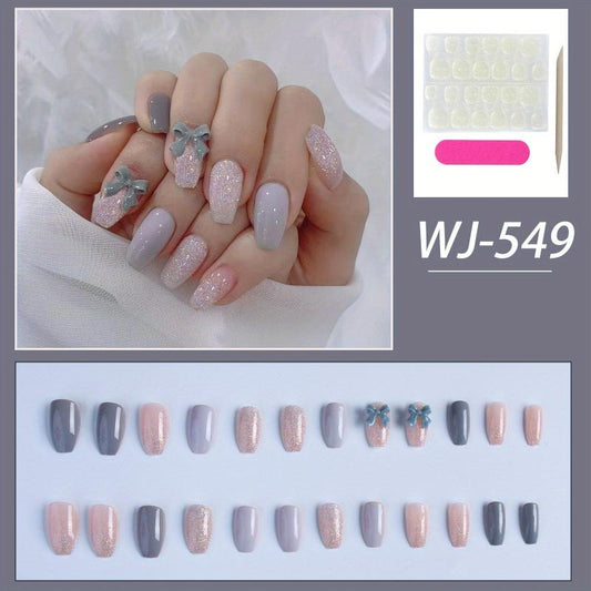 Black and Pink Press On Nails with Bow Tie